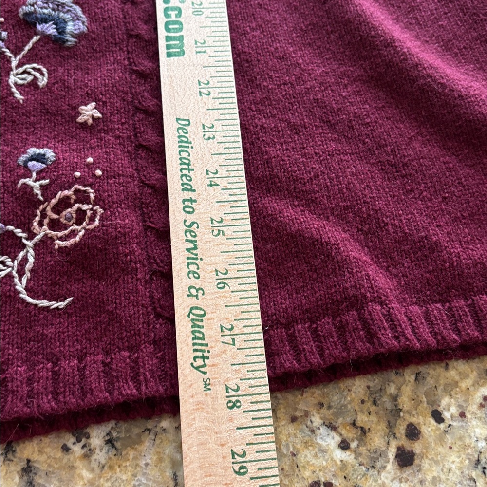 CJ Banks Womens 1X Ramie Angora‎ Cardigan Sweater burgundy Floral cottagecore - Picture 8 of 9